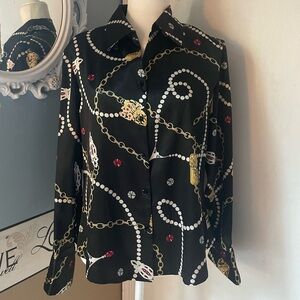 Kasper Blouse Jewel Pattern Button Up Long Sleeve 12P